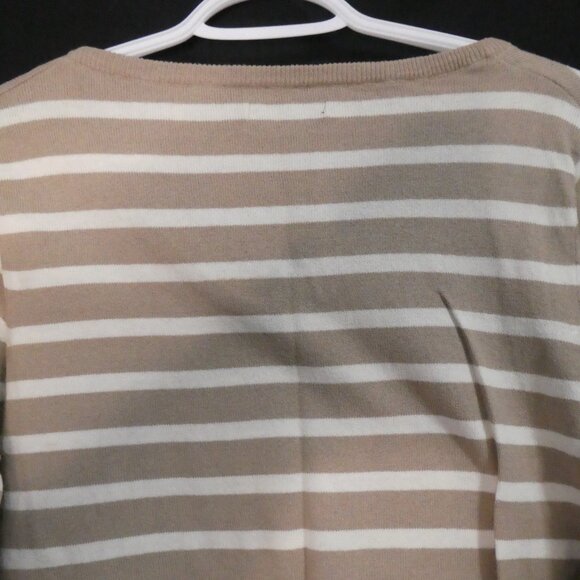 GEORGE | medium | Beige and White Striped V-Neck Lightweight Sweater - Picture 10 of 14